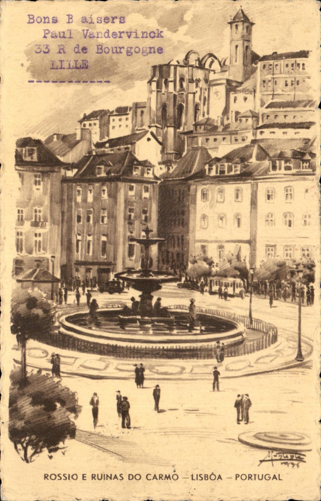 CPA Rossio Ruinas Do Carmo Lisboa Portugal