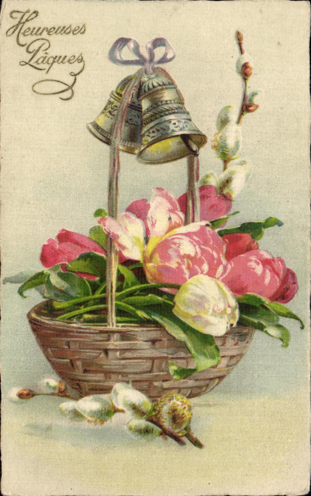 CPA Fantaisie Fleurs Heureuses Paques Easter
