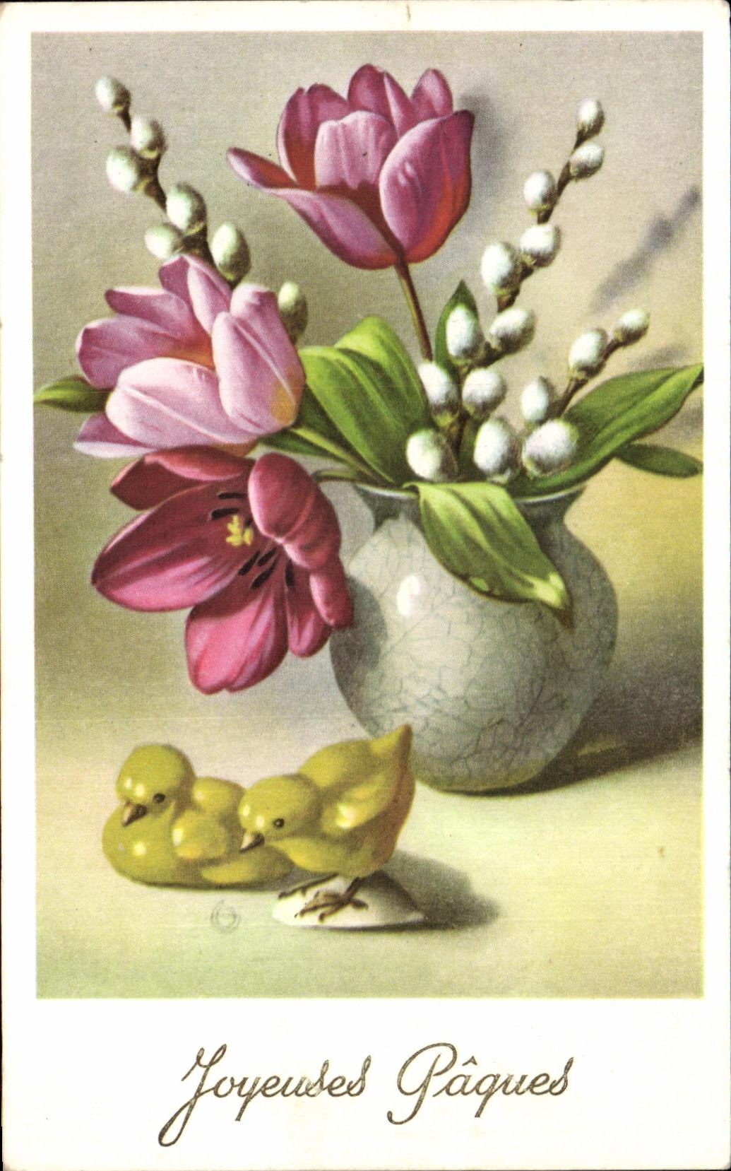 CPA Fantaisie Fleurs Joyeuses Paques