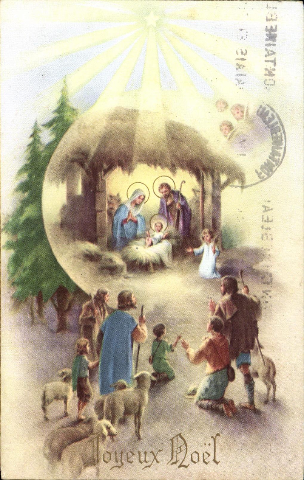 CPA Joyeux Noel Christmas Jesus Bergers 
