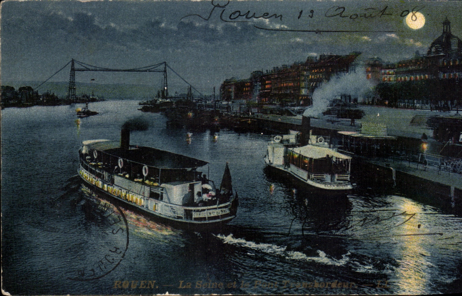 CPA Rouen the Seine and the transporter bridge Boats