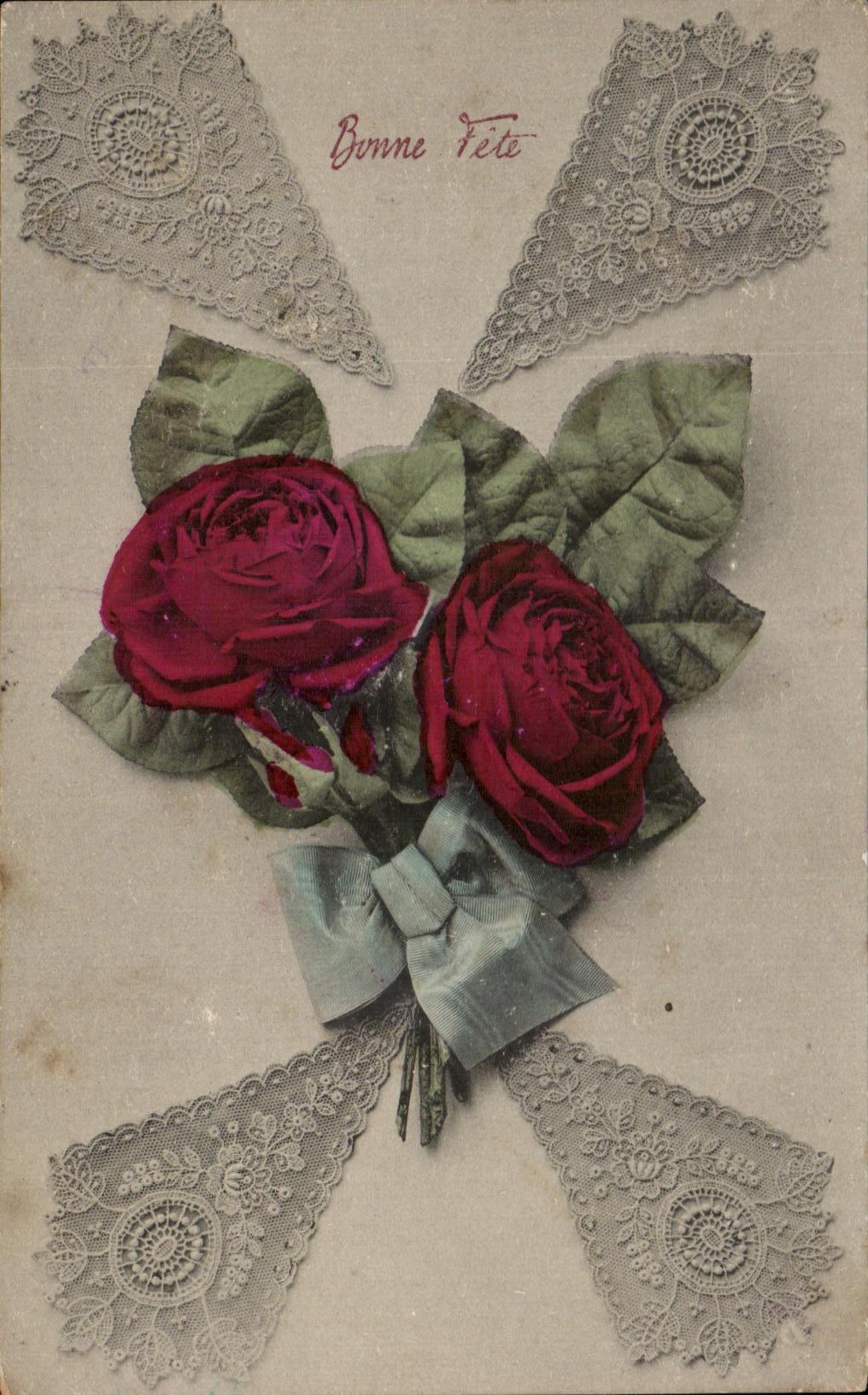 CPA Fantaisie Fleurs Dentelle