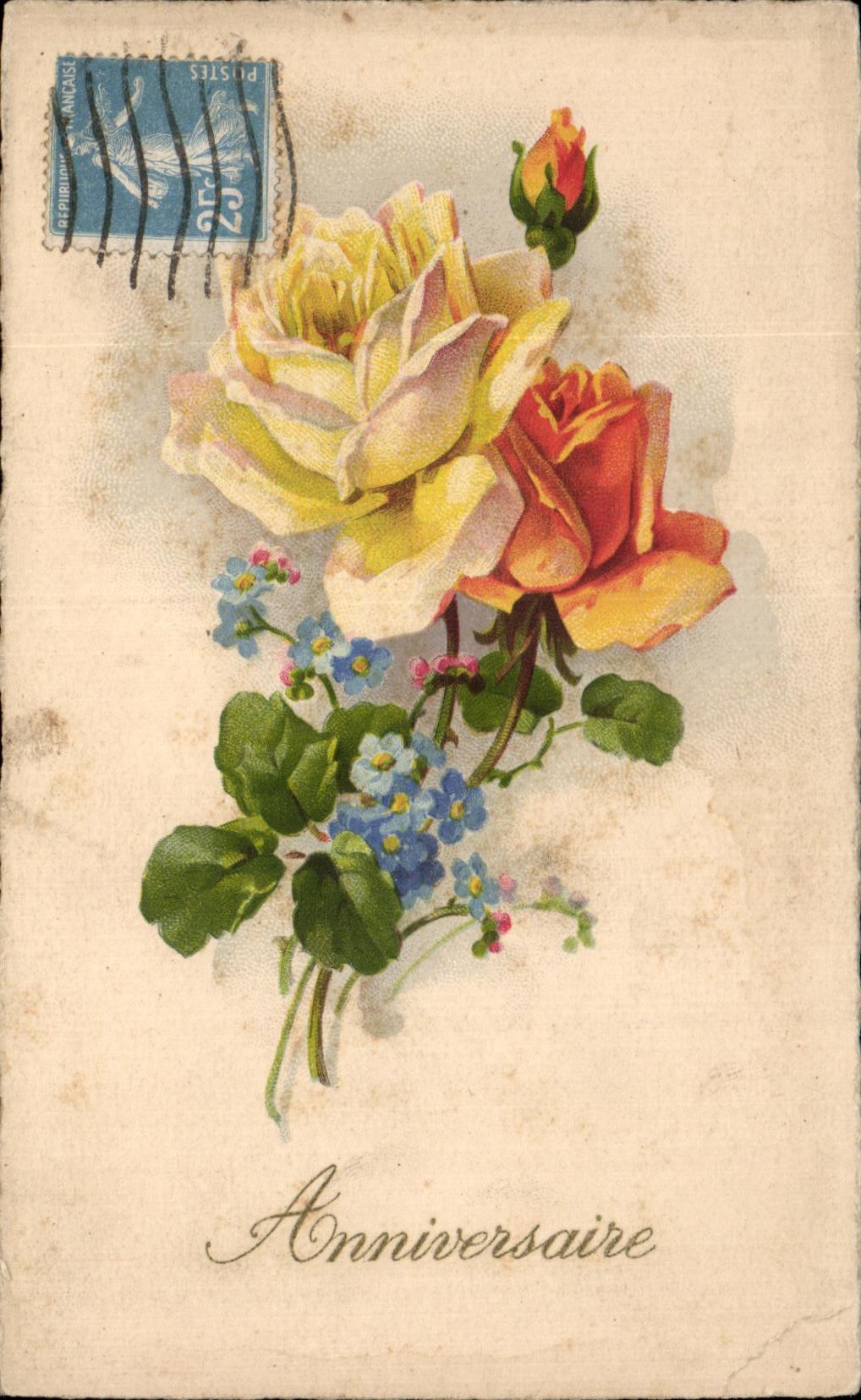 CPA Fantaisie Fleurs Anninersaire