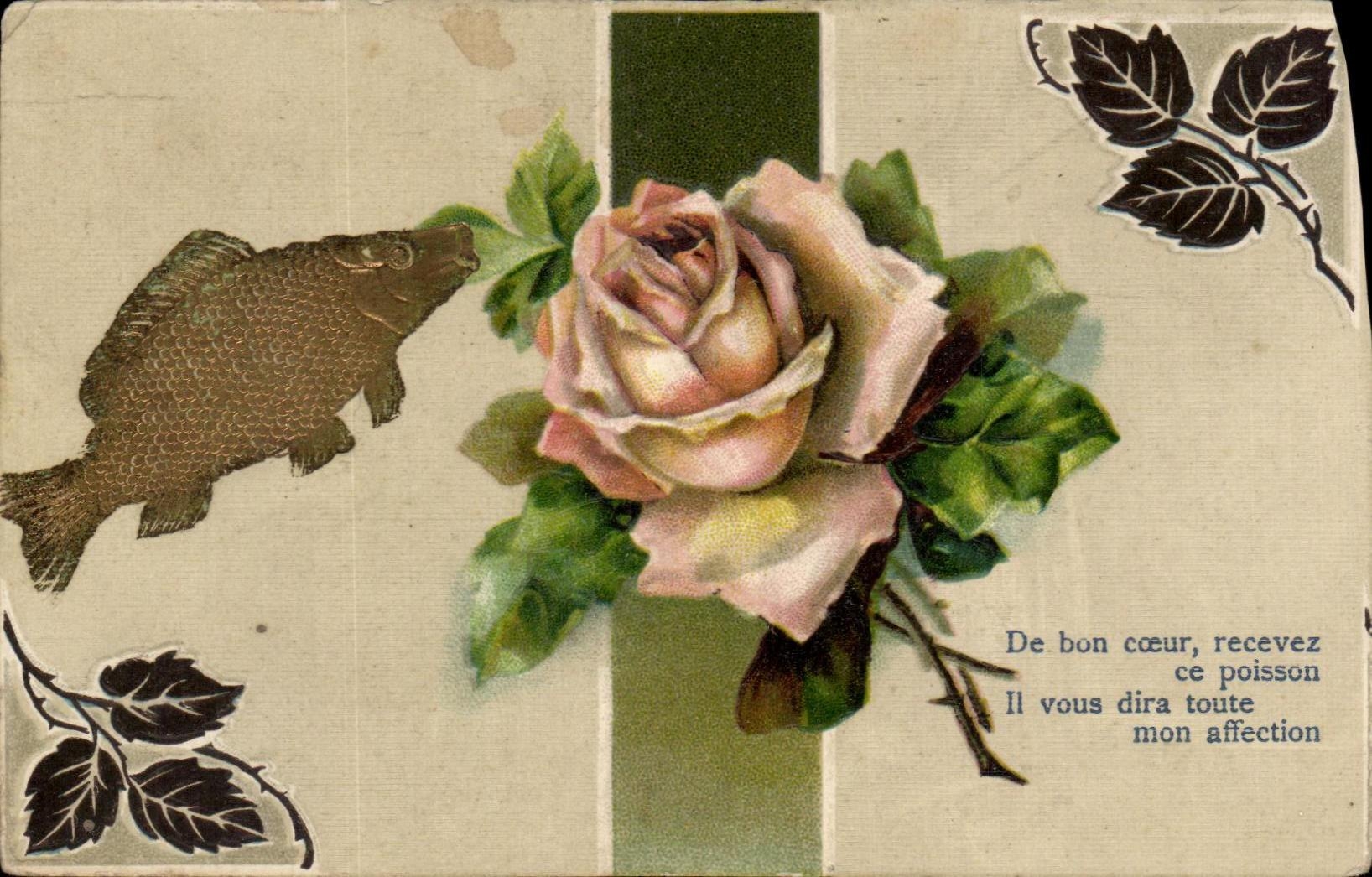CPA Fantaisie Fleurs De Bon coeur recevez ce Poisson Paques Easter 