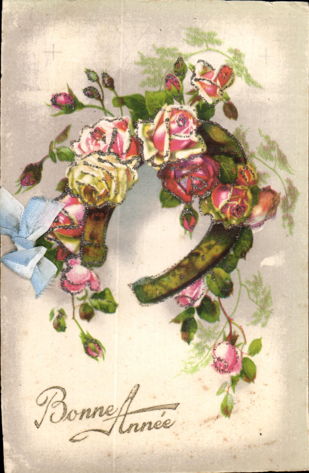 CPA Fantaisie Fleurs Bonne Annee Fer a cheval