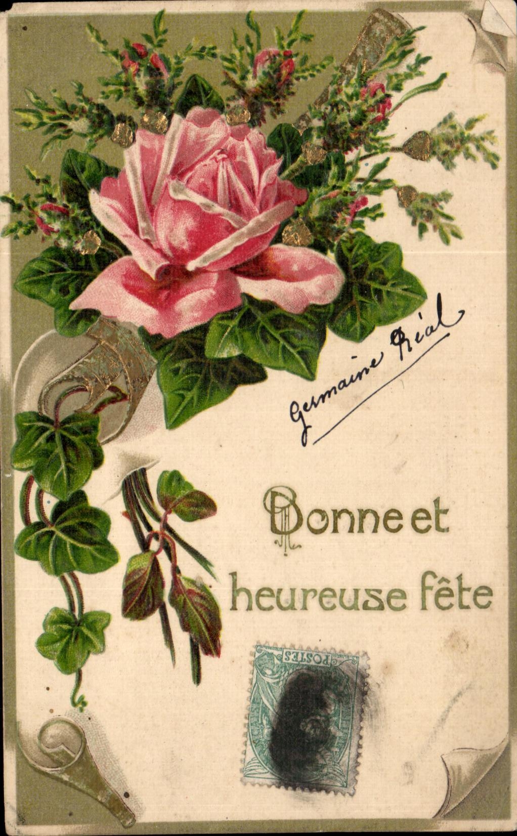 CPA Fantaisie Fleurs Bonne et heureuse Fete