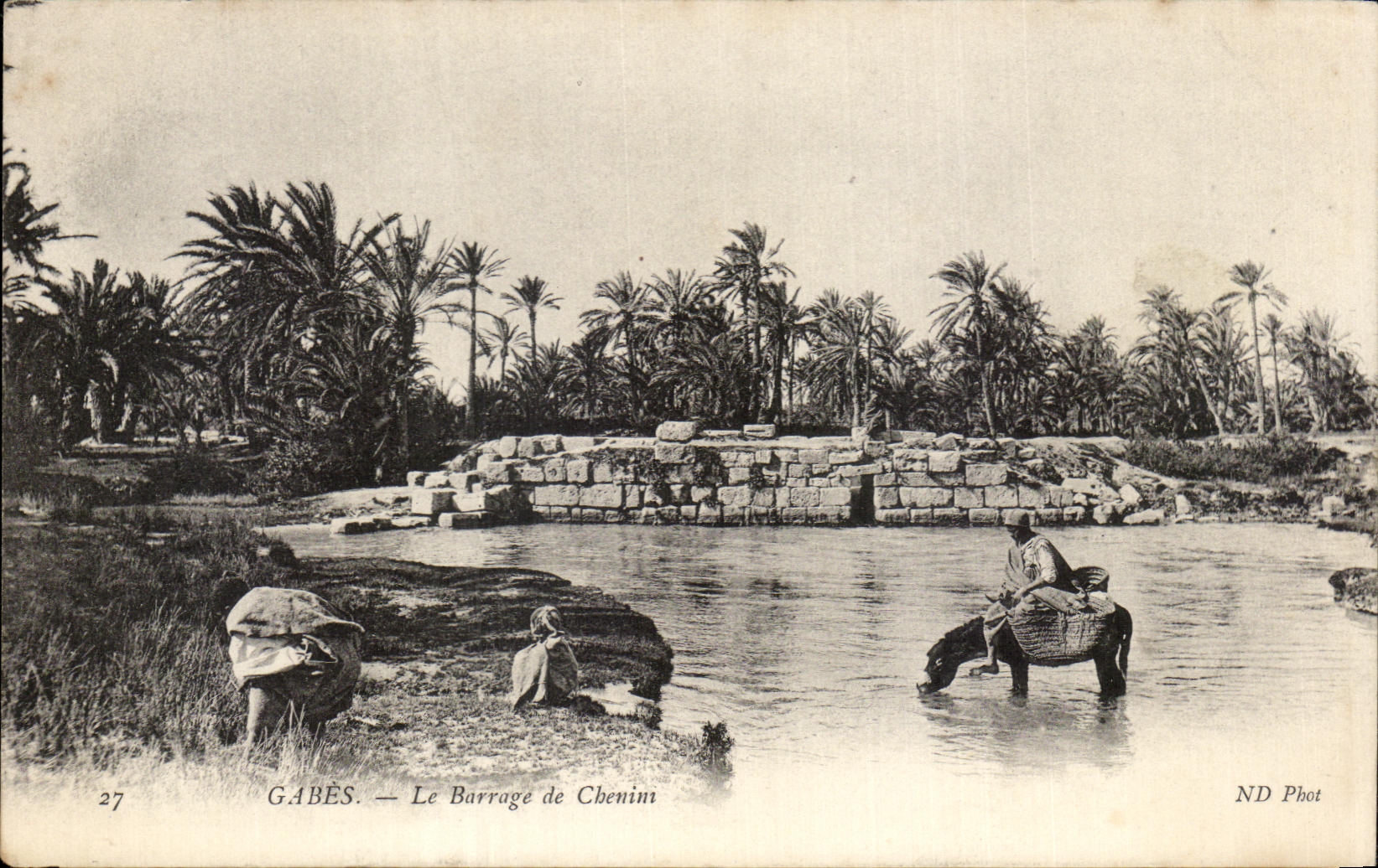 CPA Gabes Le Barrage de Chenim ane Donkey Enfants