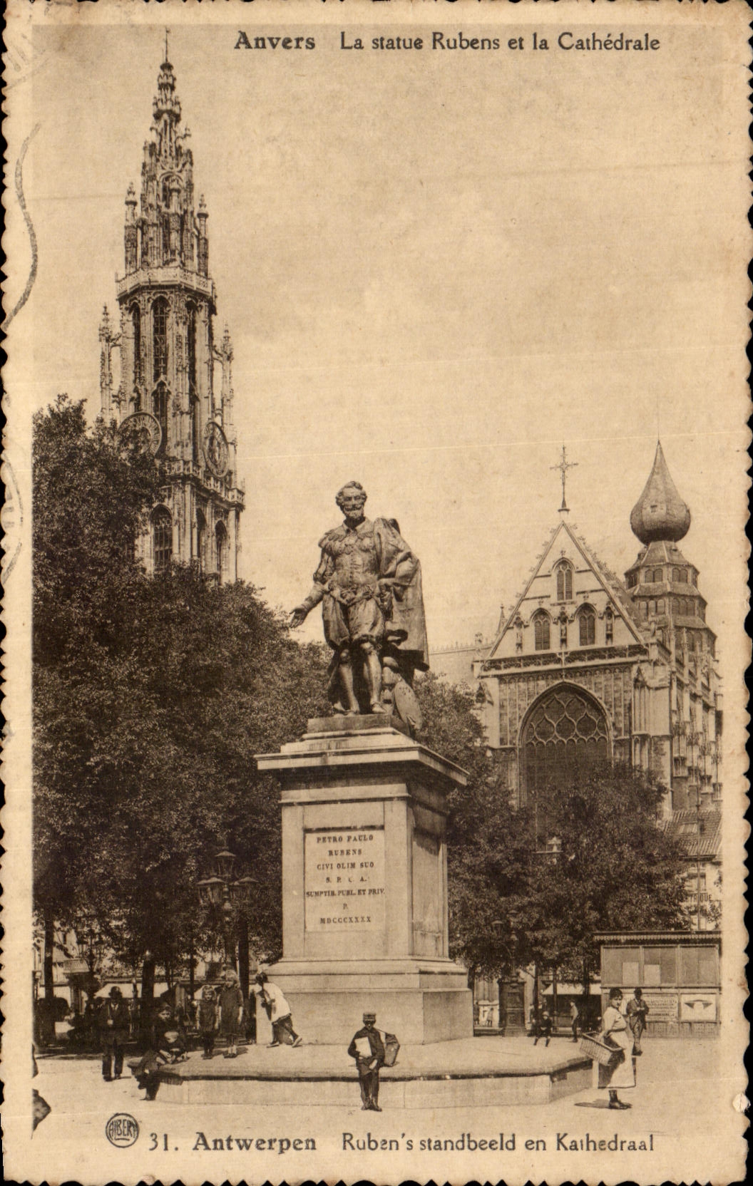 Estatua Rubens de CPA Amberes y la catedral Antwerpen Ruben