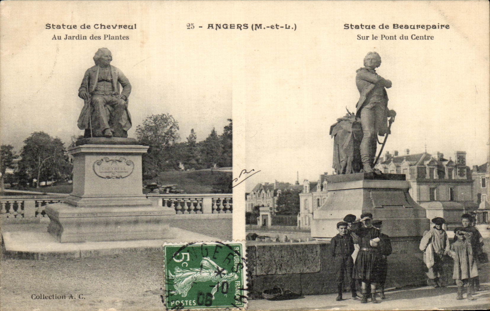 CPA Angers Statue de Chevreual Au Jardin des Plantes Statue de Beaurepaire Sur le Pont du Centre Enfants