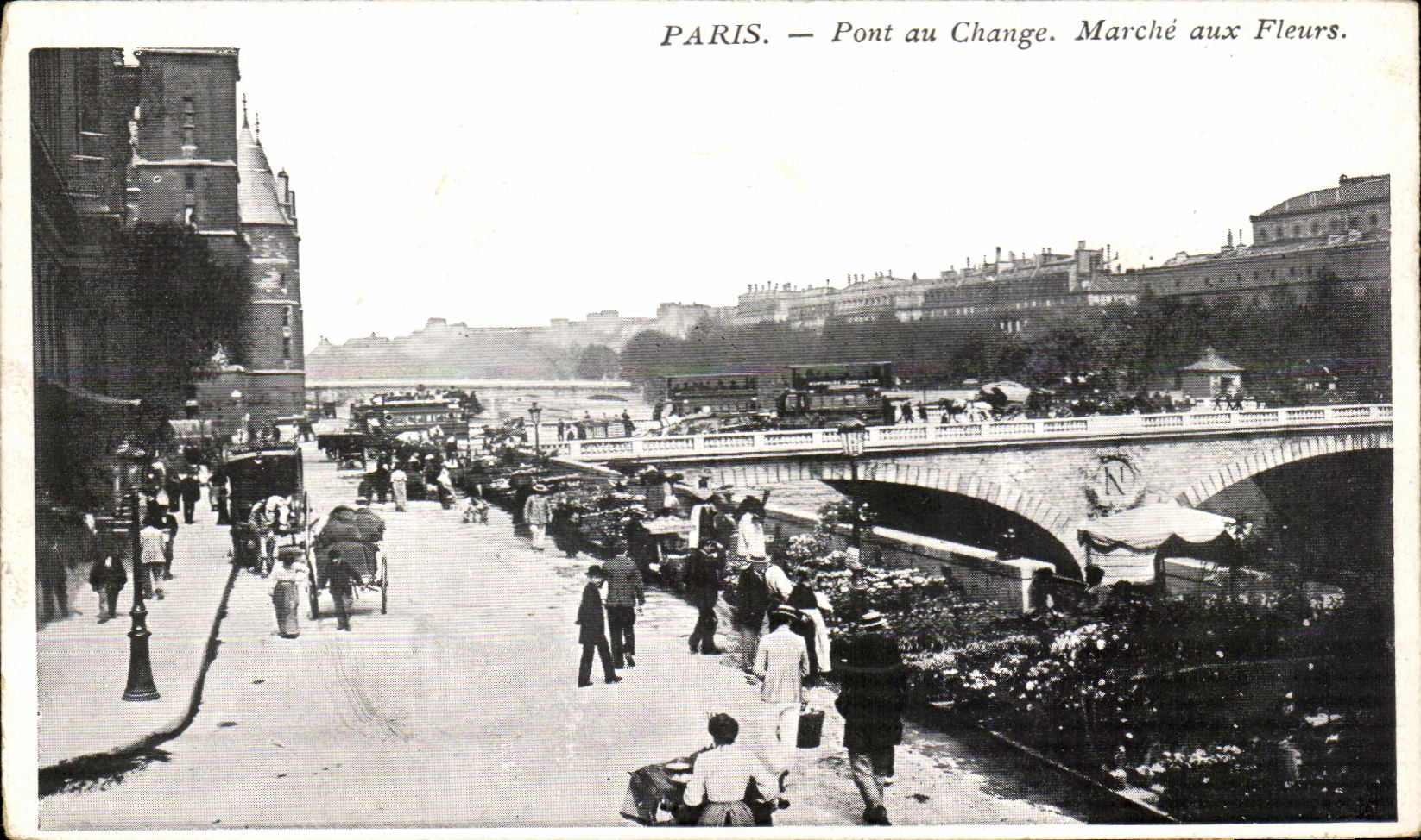 CPA Paris Bridge with the Exchange Market with the Flowers