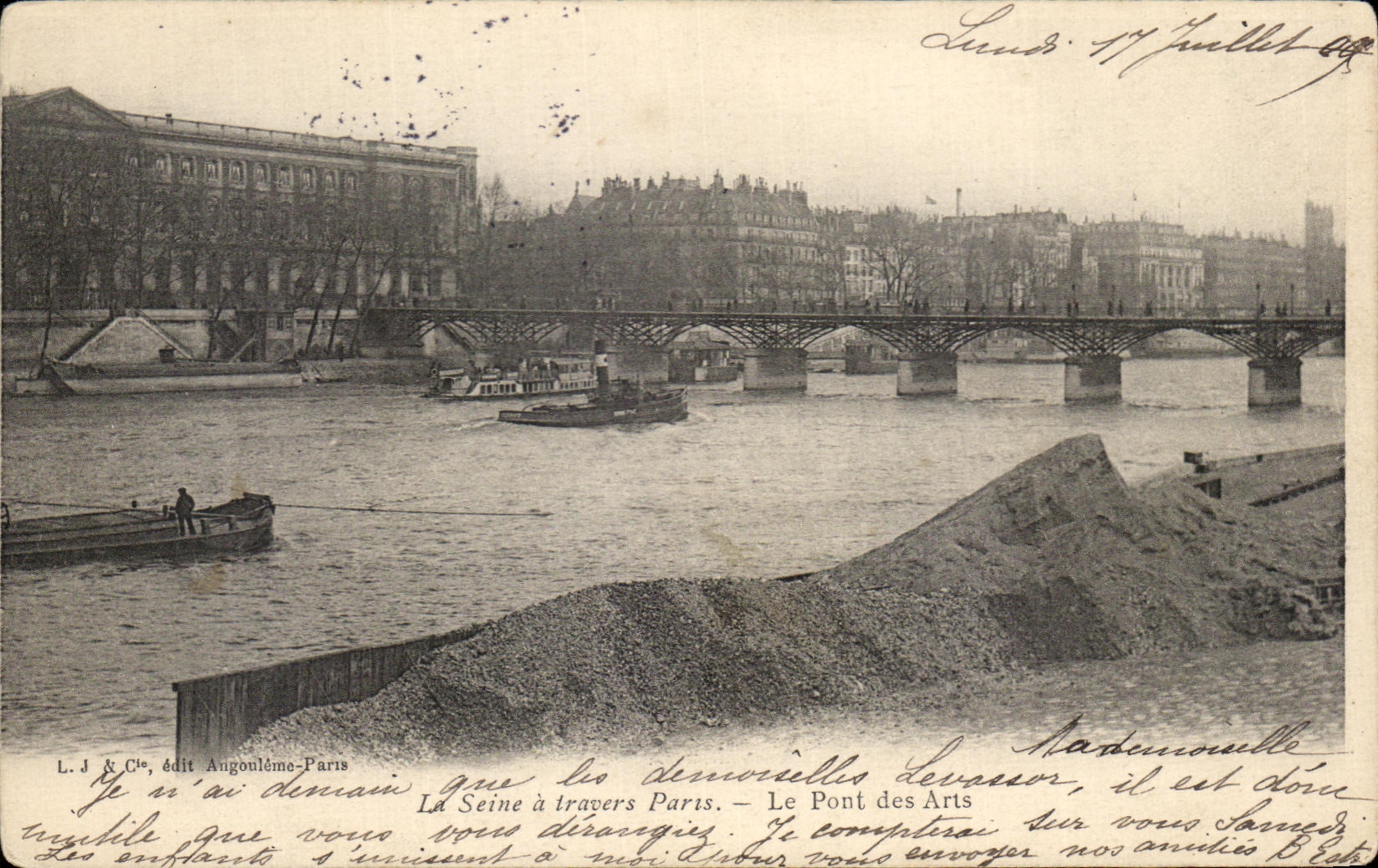 CPA el Seine a traves de Paris el puente del barco de la lumbrera de los artes