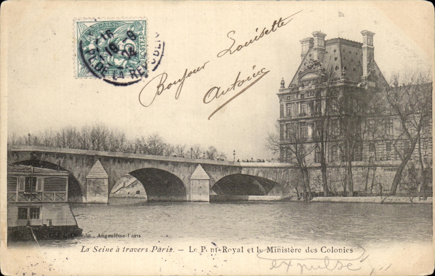 CPA el Seine a traves de Paris la real y el ministerio de las colonias de la lumbrera