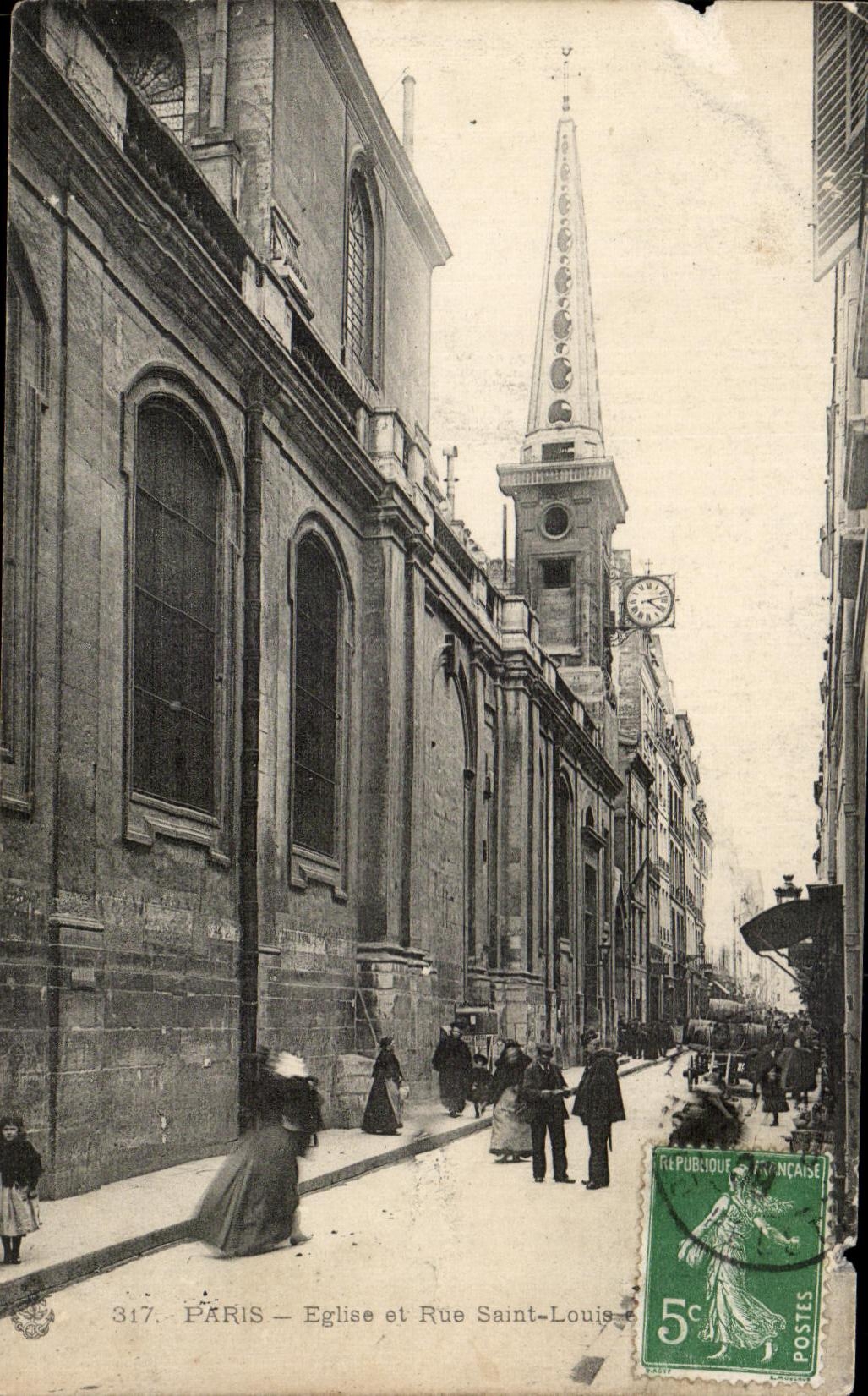 CPA Paris Church and Street Saint Louis