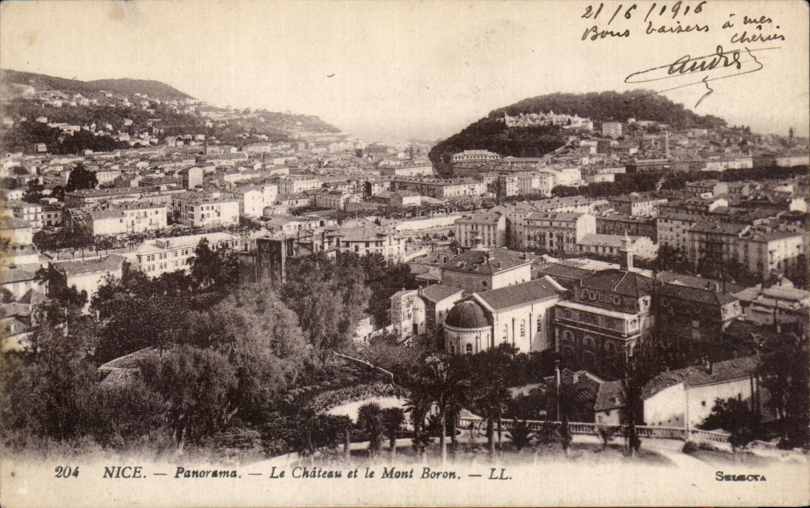 Panorama de CPA Niza el castillo y el montaje del boro