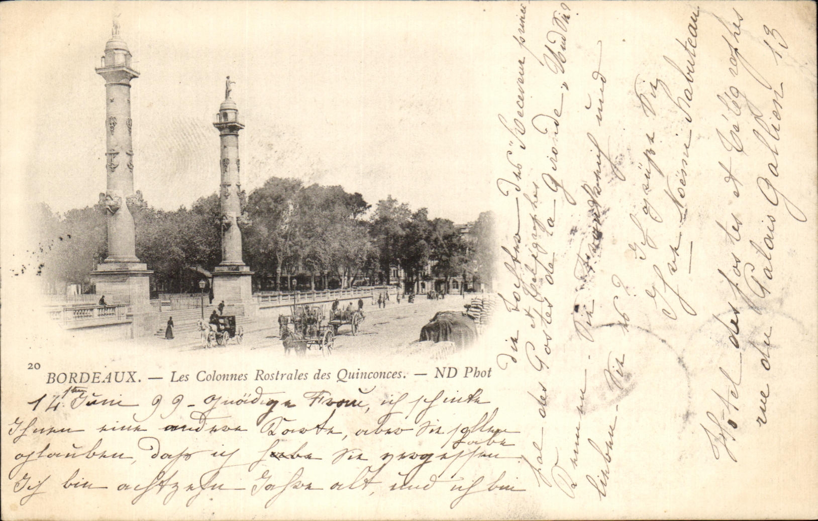 CPA Bordeaux Les Colounes Rostrales des Quinconces Carte 1899