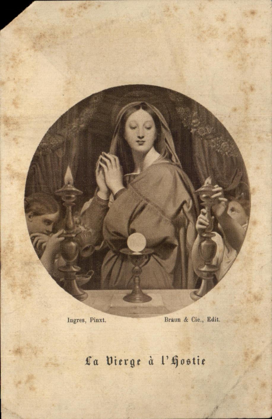 Souvenir Communion Mons in Barouel 1924 the Virgin has host