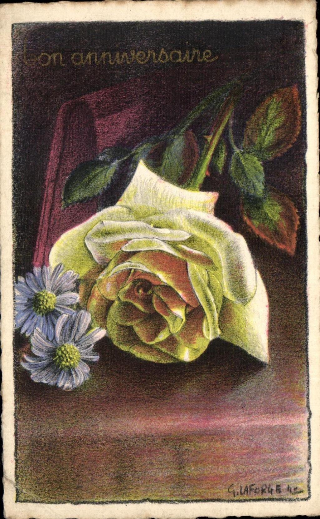 CPA Good Birthday Fantasy Flowers