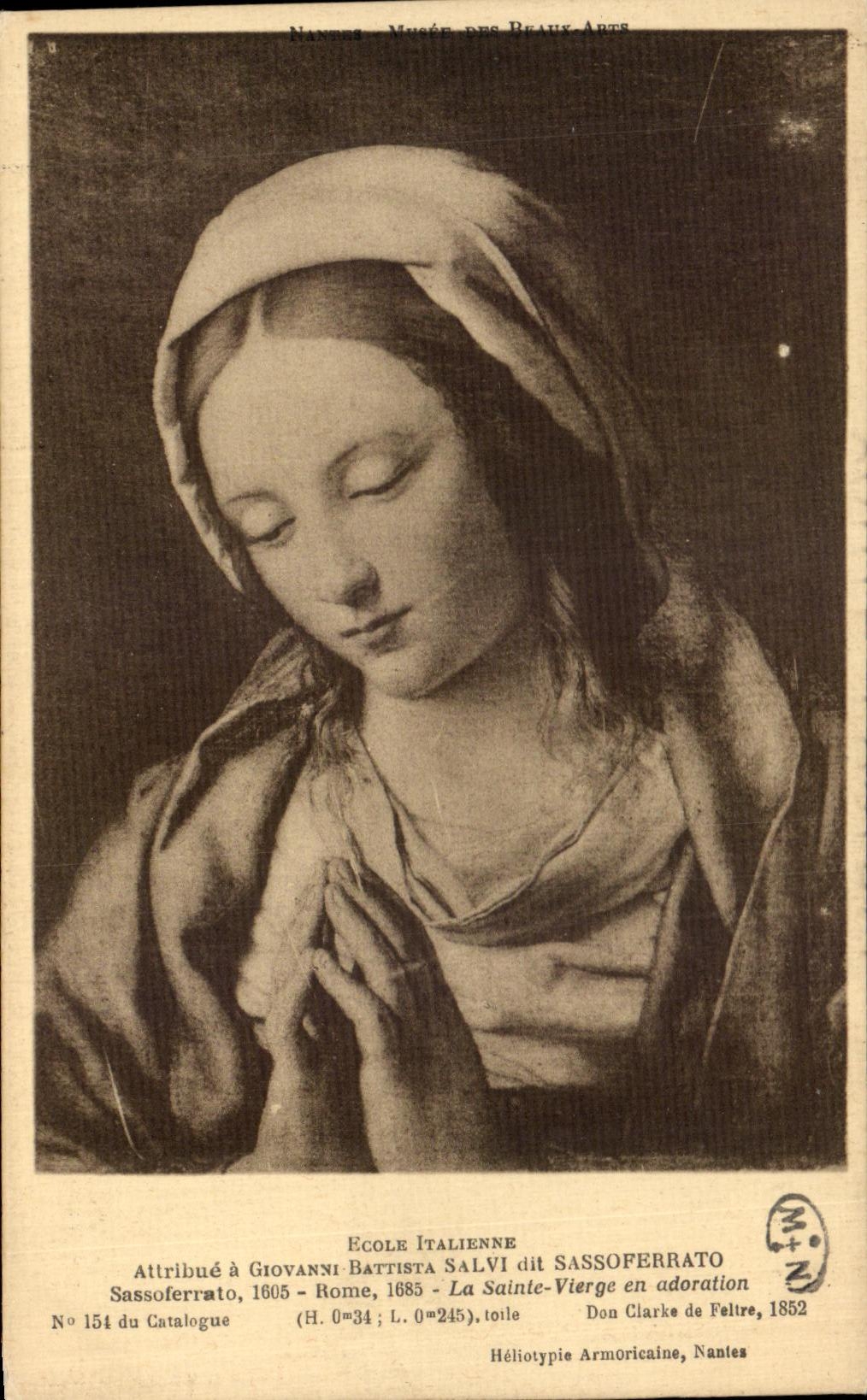 CPA Ecole Italian Allots has Giovanni Battista Salvi said Sassoferrato Snssoferrato 1605 Rome 1683 the Sainte Virgin one in worship