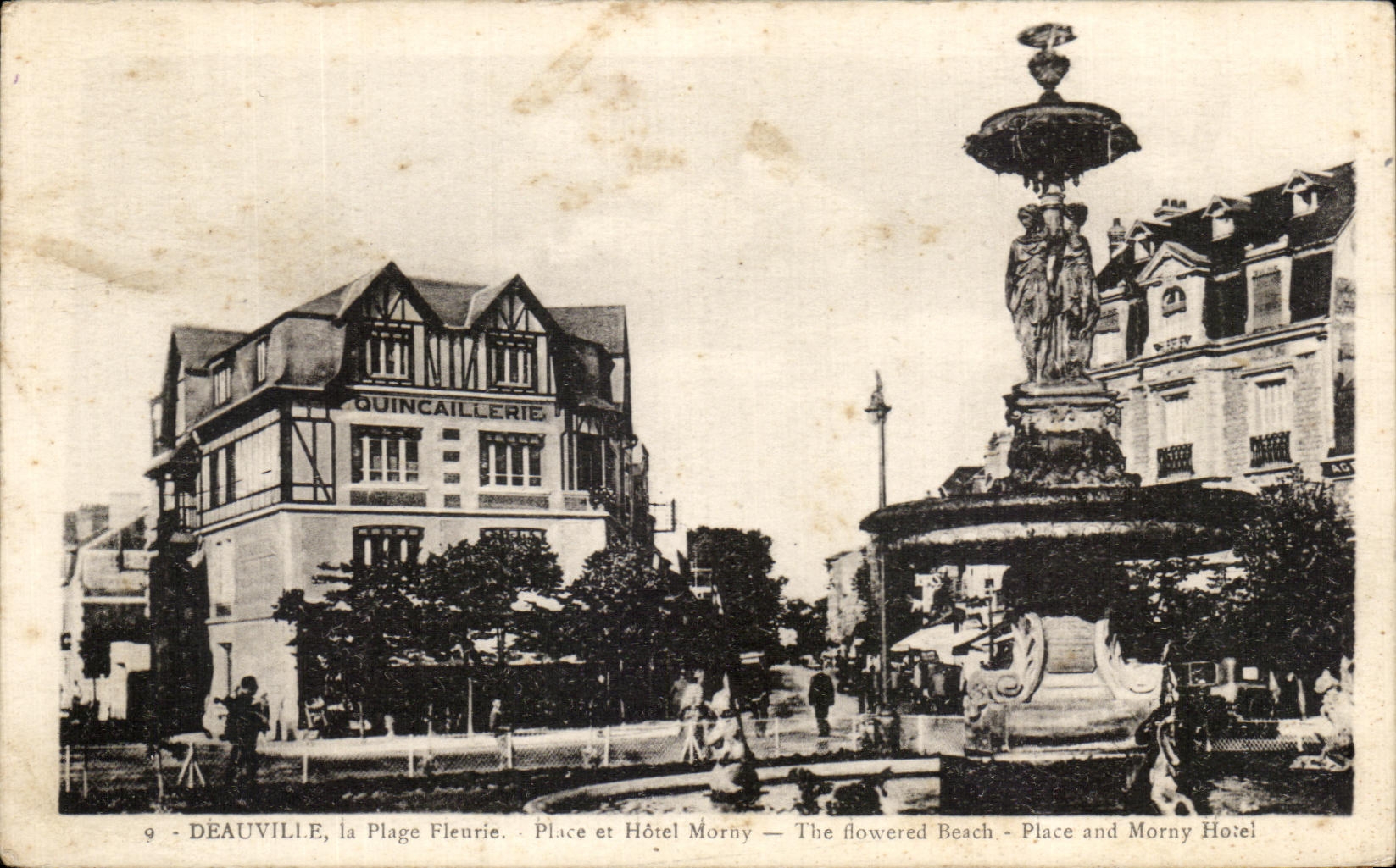 CPA Deauville the Flowered Beach Place and Hotel Morny The EBesch Places and Morny Quincaillerie