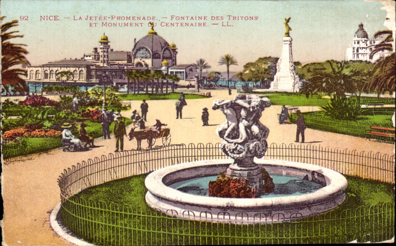 CPA Nice La Jetee Promenade Fontaine Des Tritons Et Monument Du Centenaire Ane Donkey