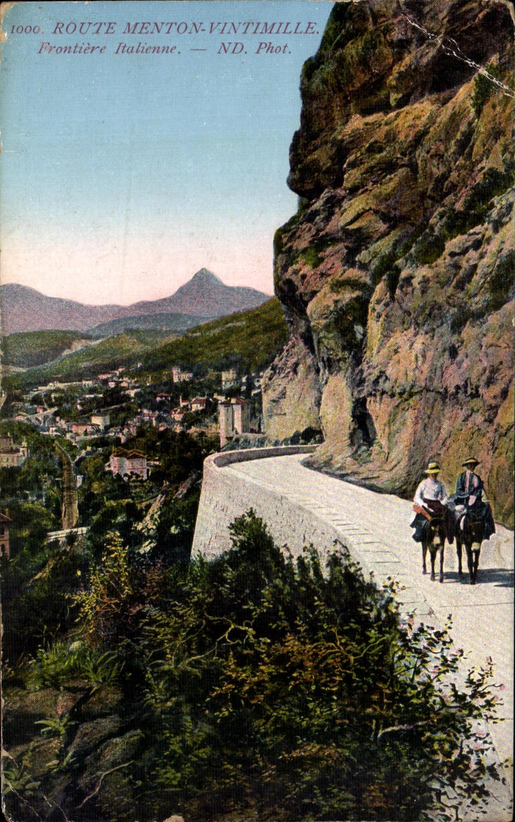 CPA Route Menton Vintimille Frontiere Italienne Ane Donkey