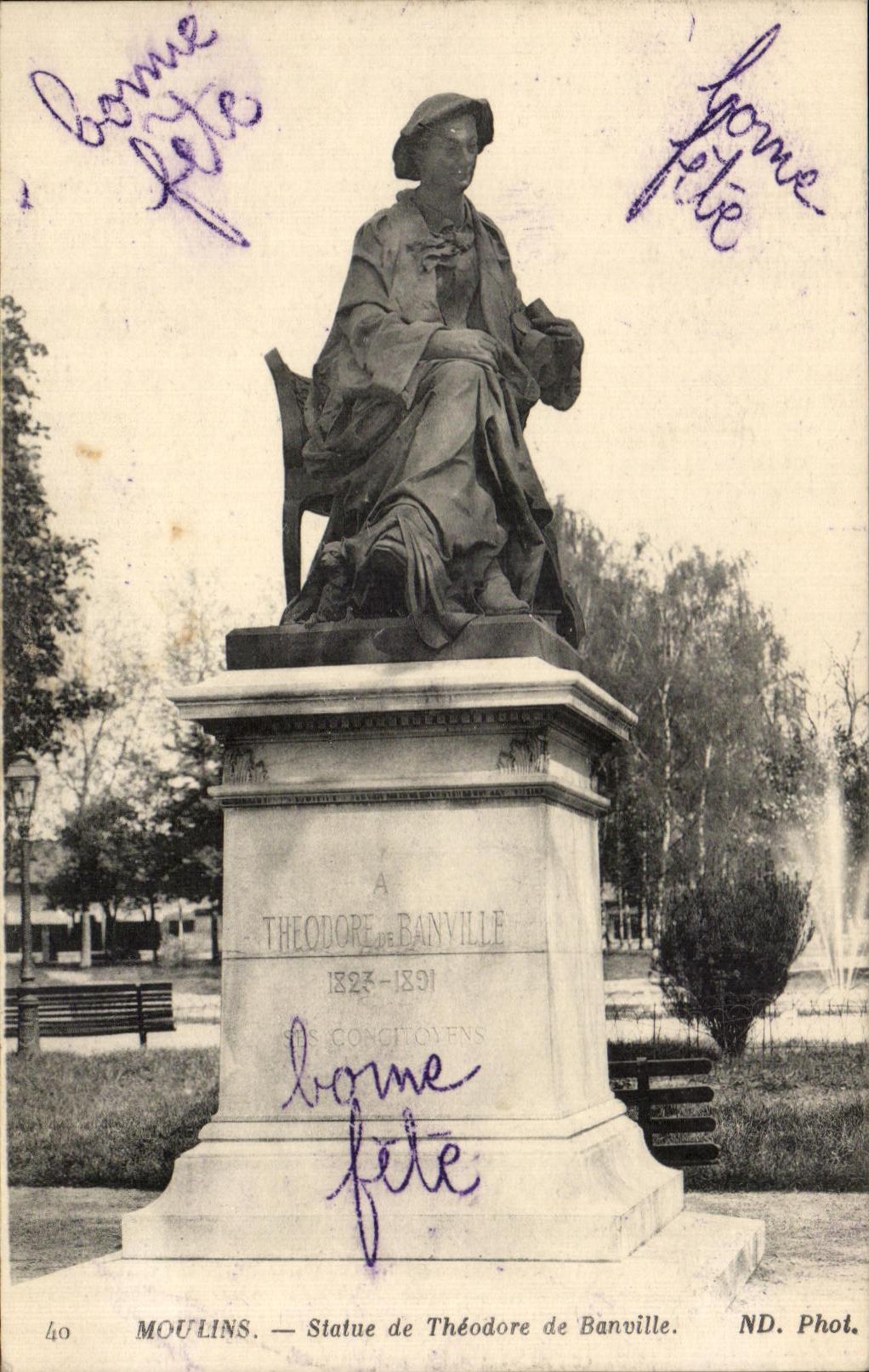 CPA Moulins Statue of Theodore de Banville