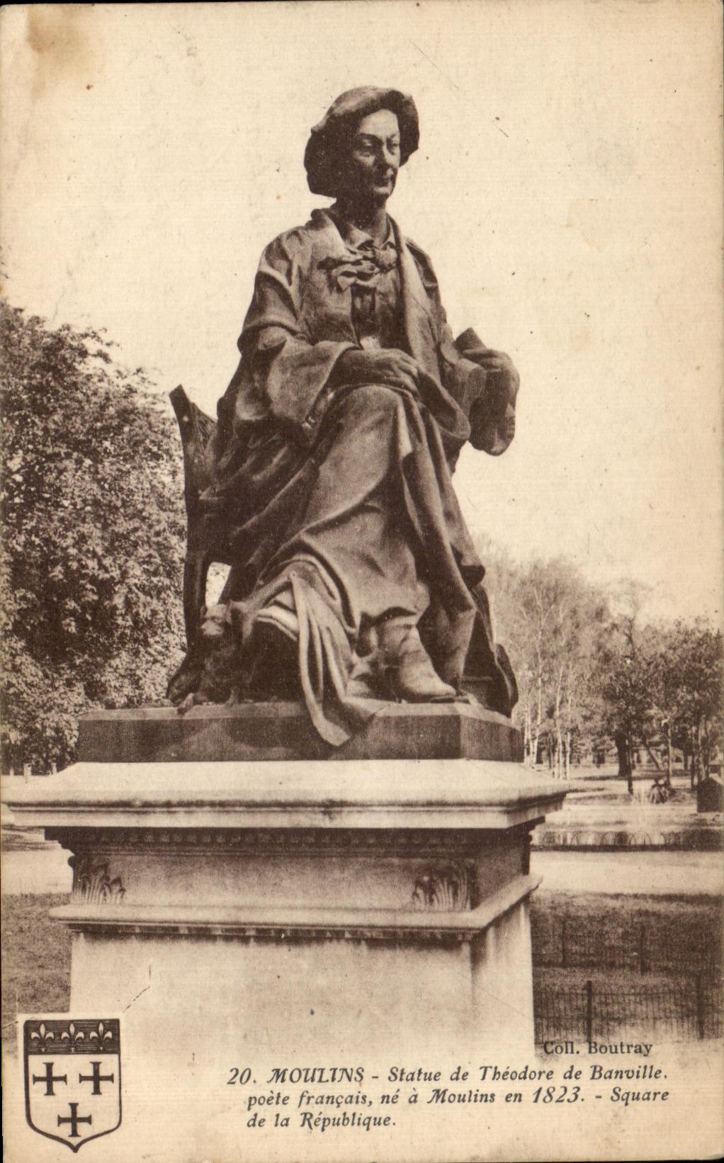 CPA Moulins Statue of Theodore de Banville French poet does not have Moulins in Public garden of the Republic