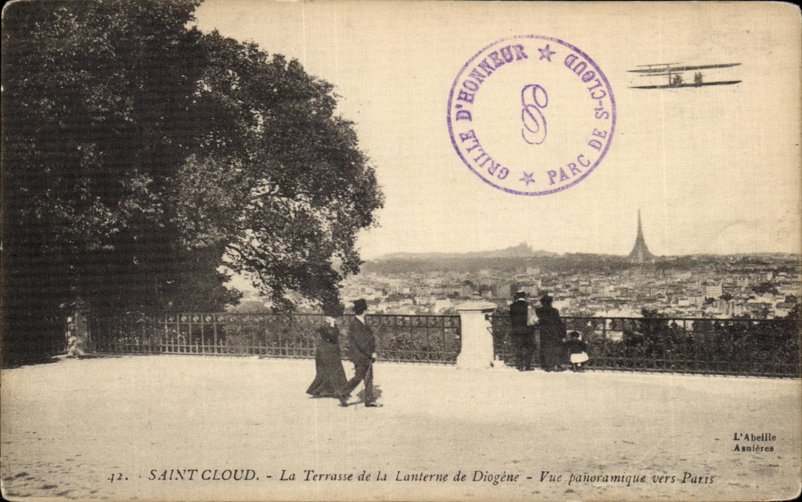 CPA Saint Cloud the Terrace of Lauterne de Diogene Panoramic View towards Paris Plane Airplane Eiffel Tower
