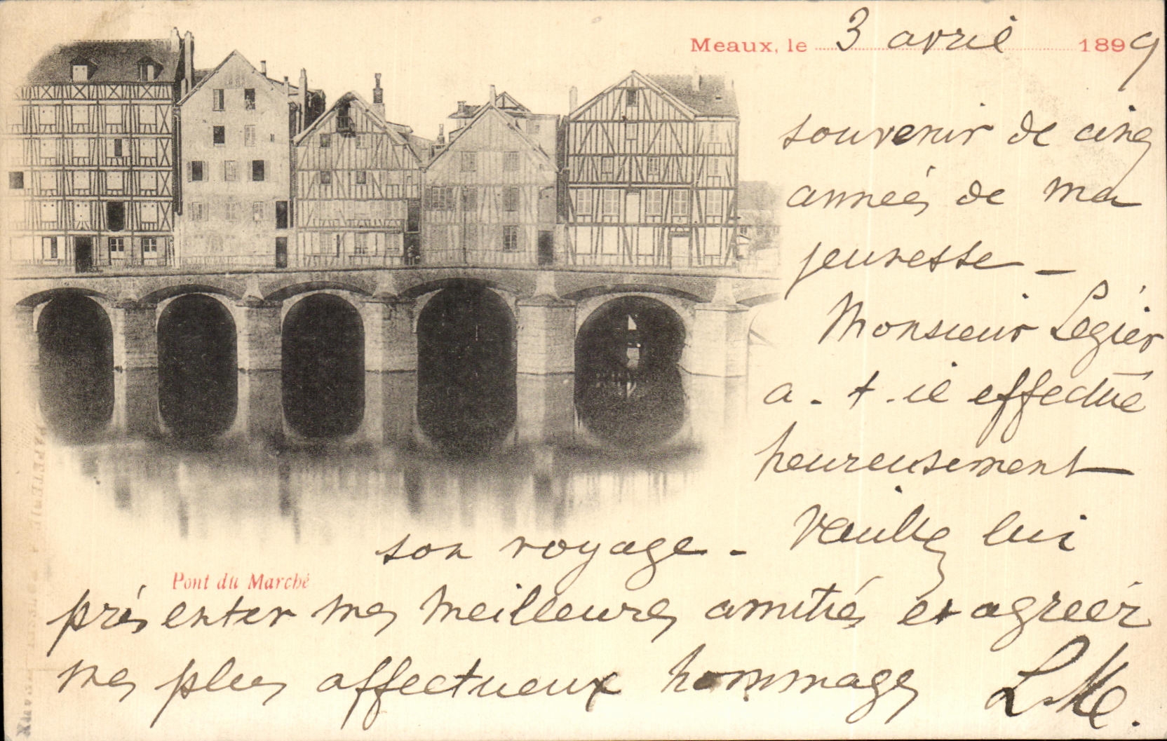 Puente de CPA de la carta 1899 de Meaux del mercado