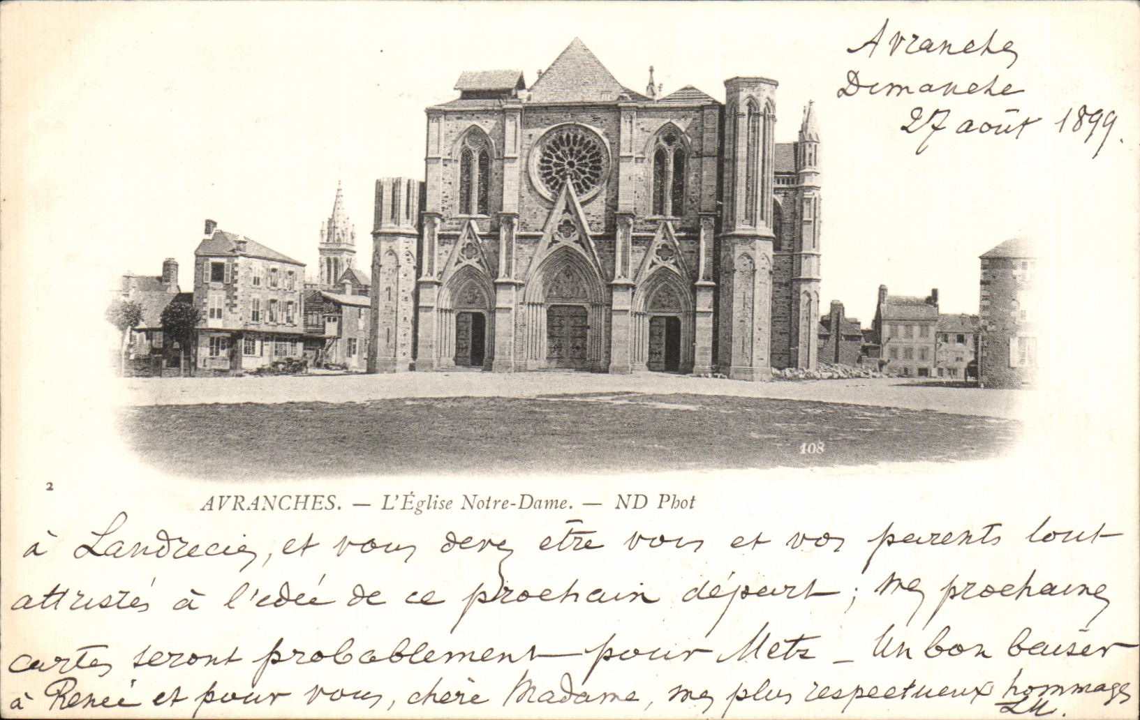 Carta 1899 de Notre Dame de la iglesia de CPA Avranches