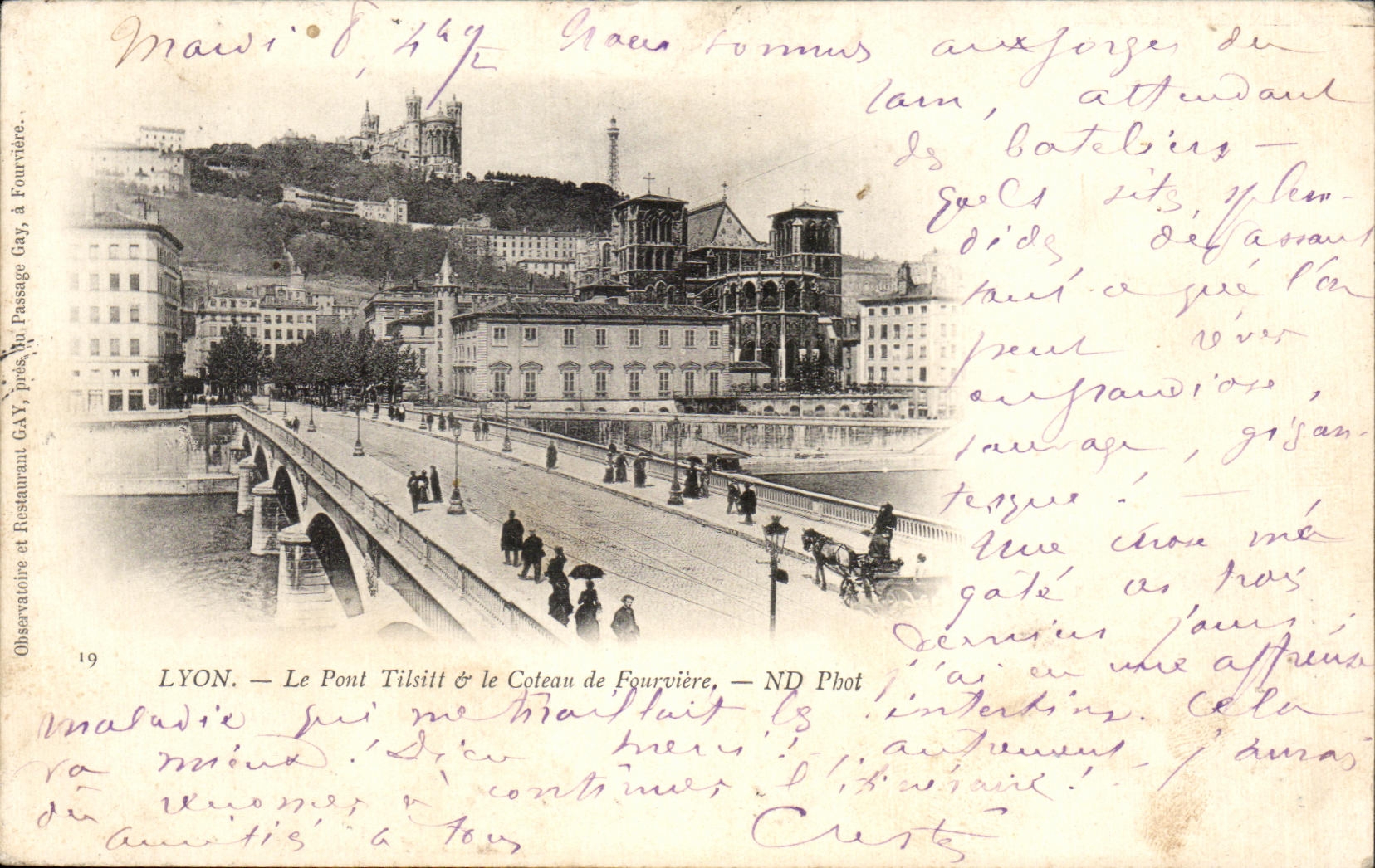 CPA Lyon the Tilsitt Bridge the Slope of Fourviere chart 1899