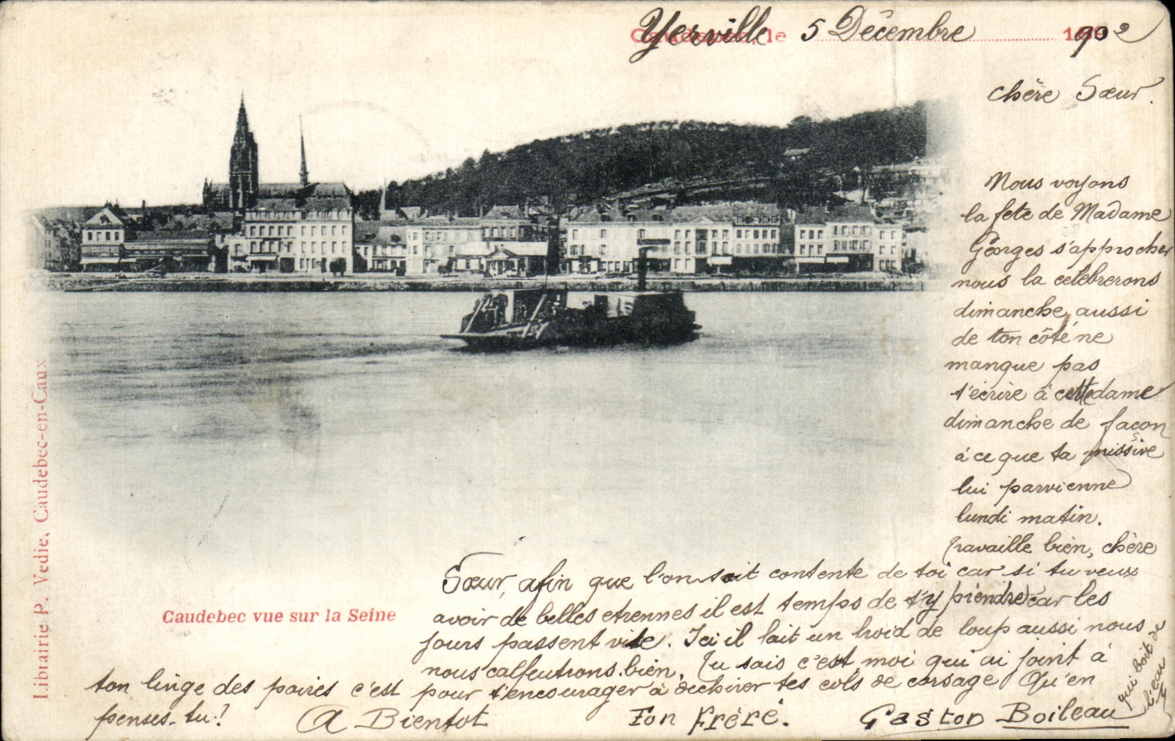 CPA Caudebec vur on the Seine Boat