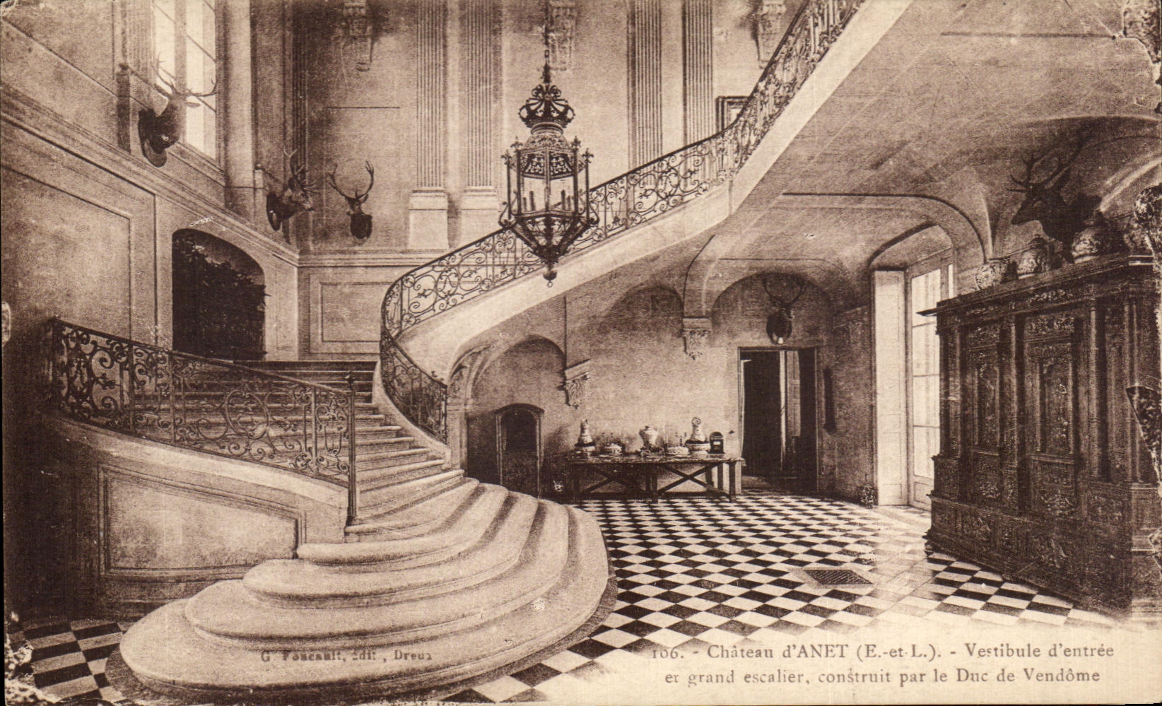 CPA Castle Anet Hall Entering and large staircase built by the Duke of Vendome