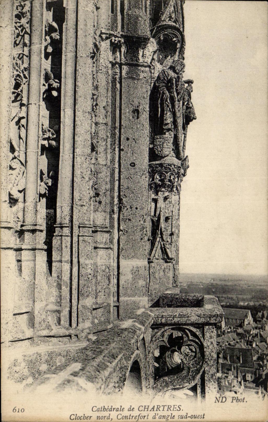 CPA Cathedral of northern Chartres Bell-tower Buttress southern angle quest