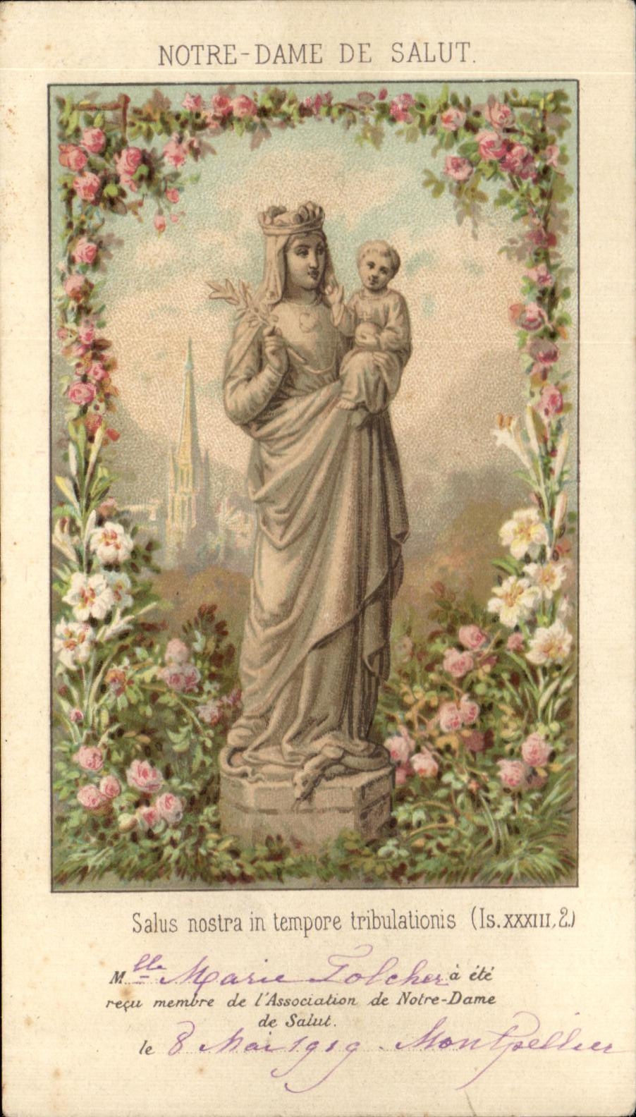 Image Notre Dame De Salut Salus will nostra in time tribulationis Marie Lolcher 1919 Montpellier