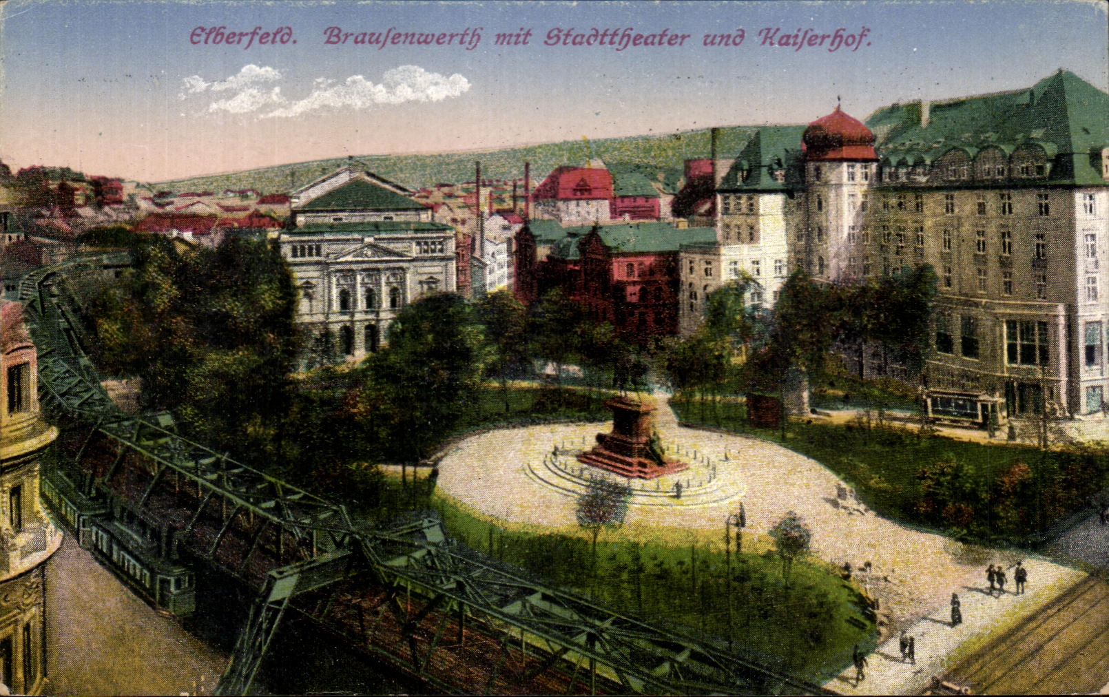 CPA Elberfeld Braufenwerth put Stadttheater und Kaiferhof Train subway