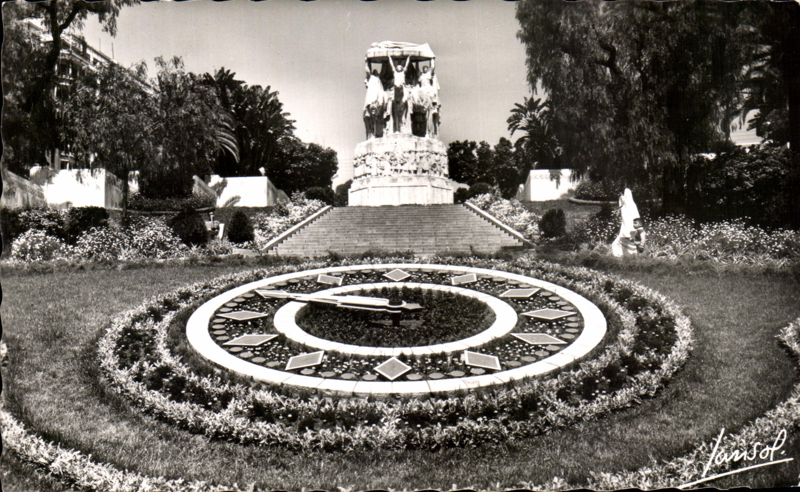 Reloj floral de CPA Argel y el monumento de la guerra