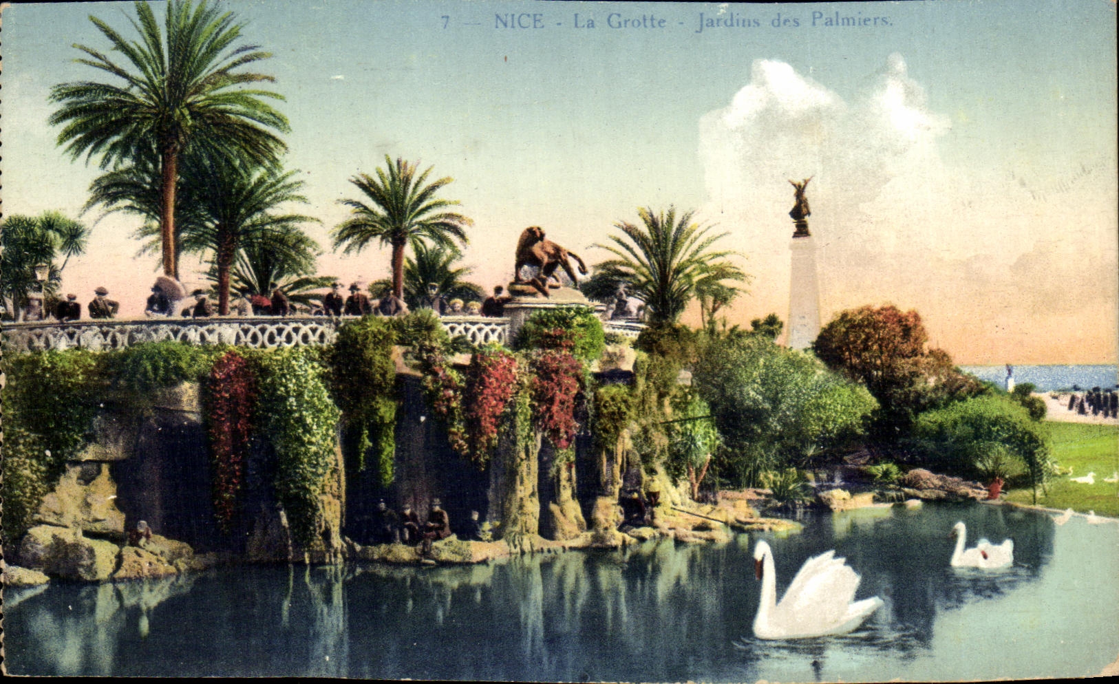 CPA Nice La Grotte Jardins des Palmiers Cygne Swan
