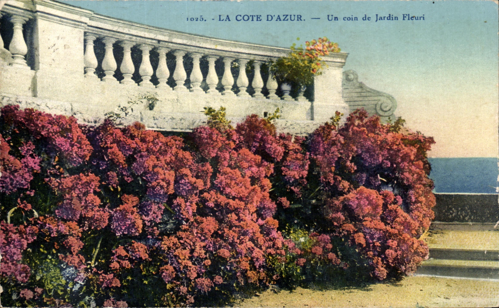 CPA el azul de la dimension una esquina del jardin florecido