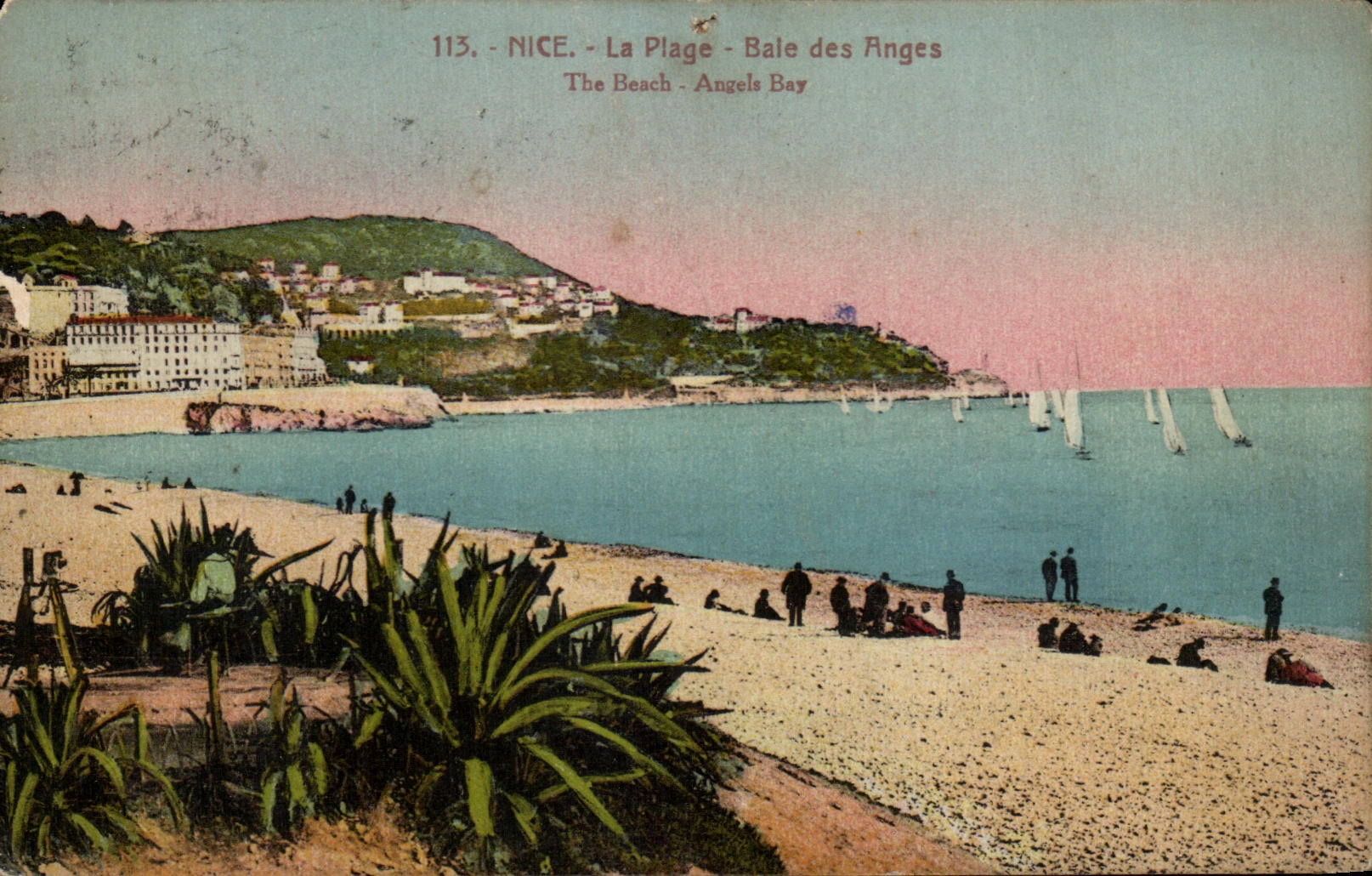 CPA Niza la playa de Basilea de los Angeles que la bahia de la playa pesca con cana