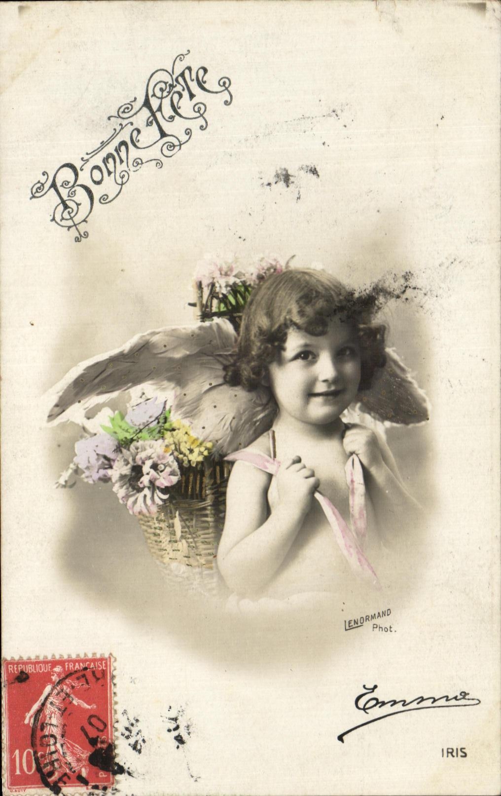 CPA Fantaisie Fleurs Enfant Bonne Fete Ange Angel 