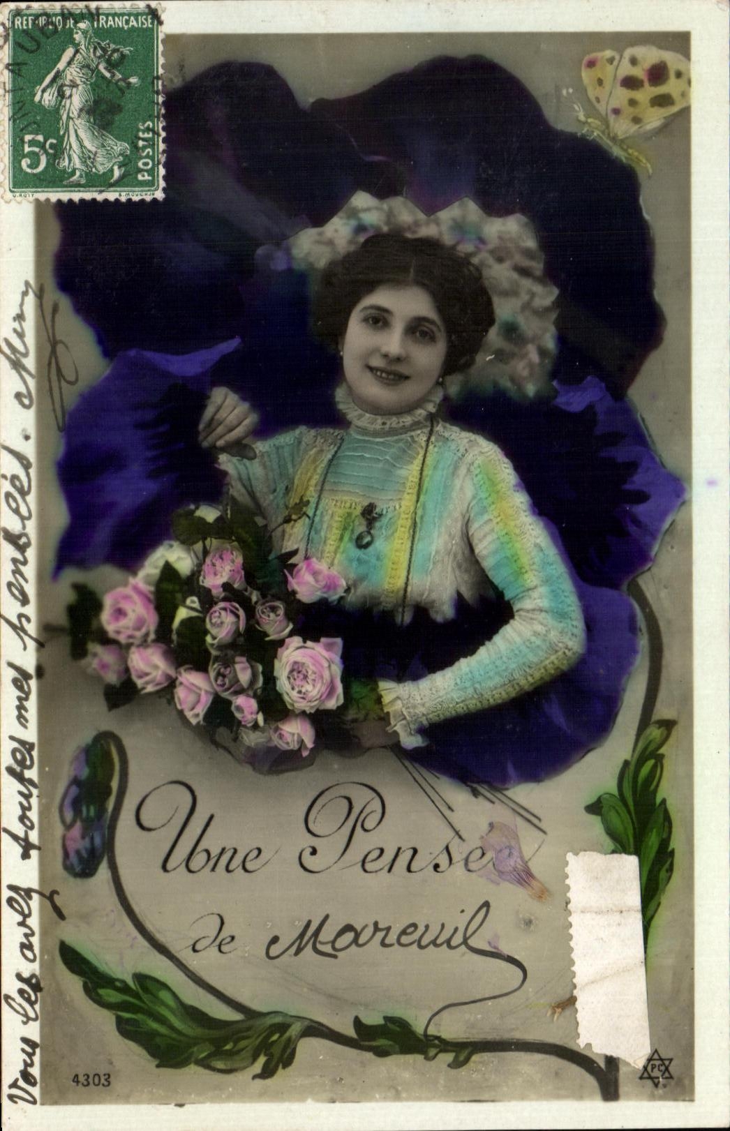 CPA Fantaisie femme Une Pense de Mareuil