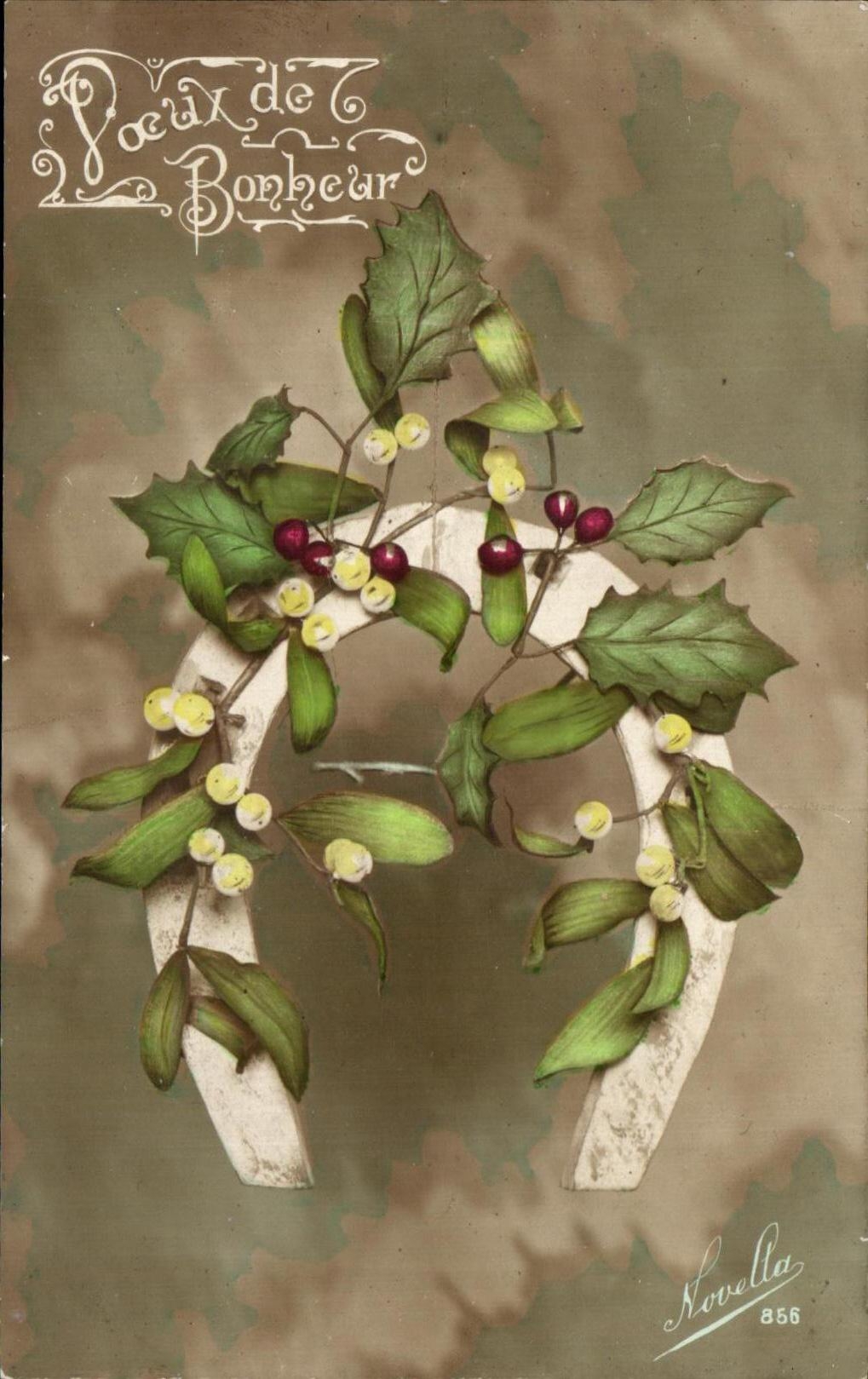 CPA Fantaisie Fleurs Voeux de Bonheur Fer a cheval