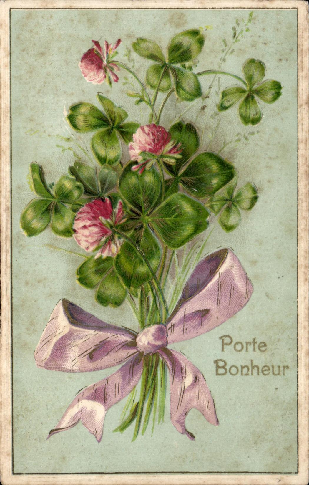 CPA Fantaisie Fleurs Porte Bonheur Trefles
