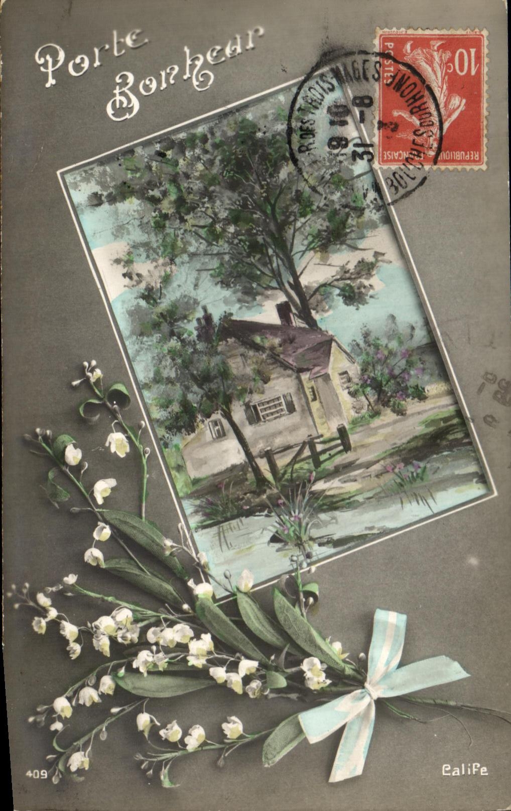 CPA Fantaisie Fleurs Porte Bonheur Muguet 