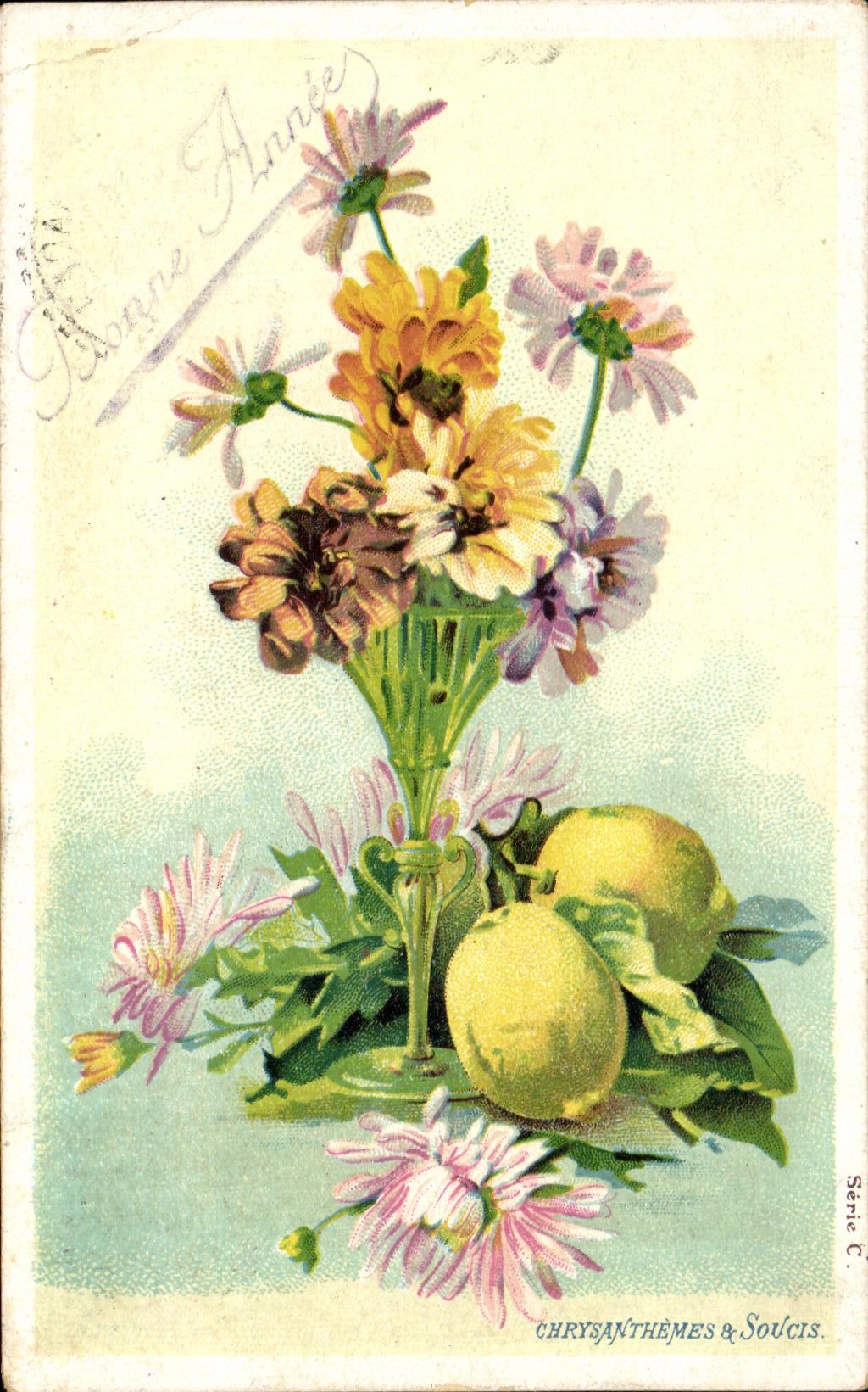 Los crisantemos de la Feliz Ano Nuevo de las flores de CPA Fantaisie tienen Soucis