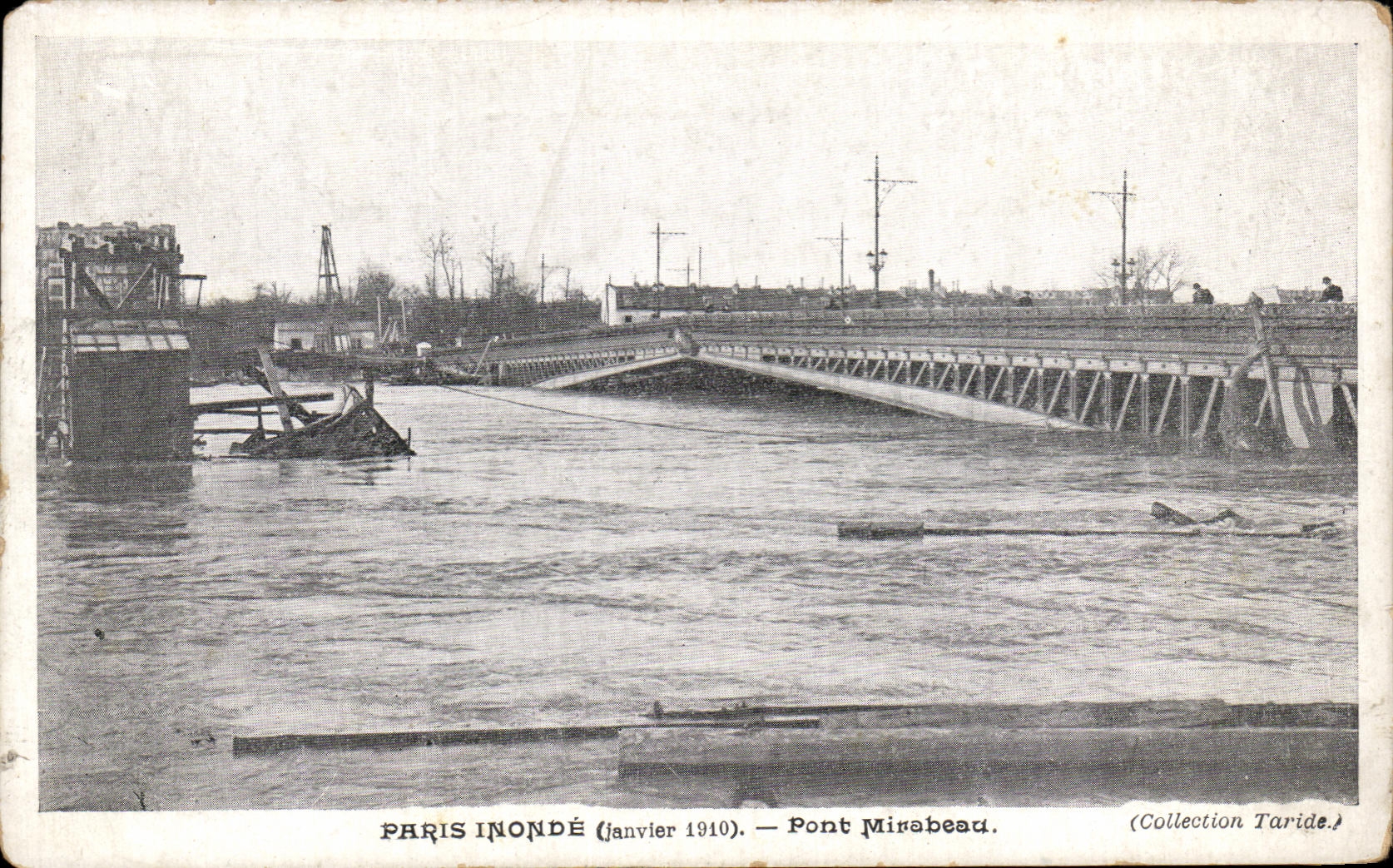 CPA Paris Floods Bridge Mirabeau Inondations January 1910