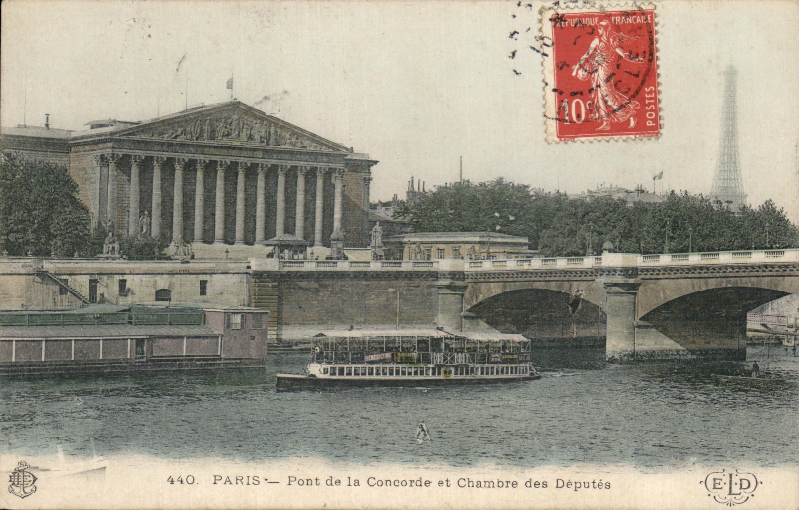 CPA Paris Bridge of the Harmony and House of Commons Barge Eiffel Tower