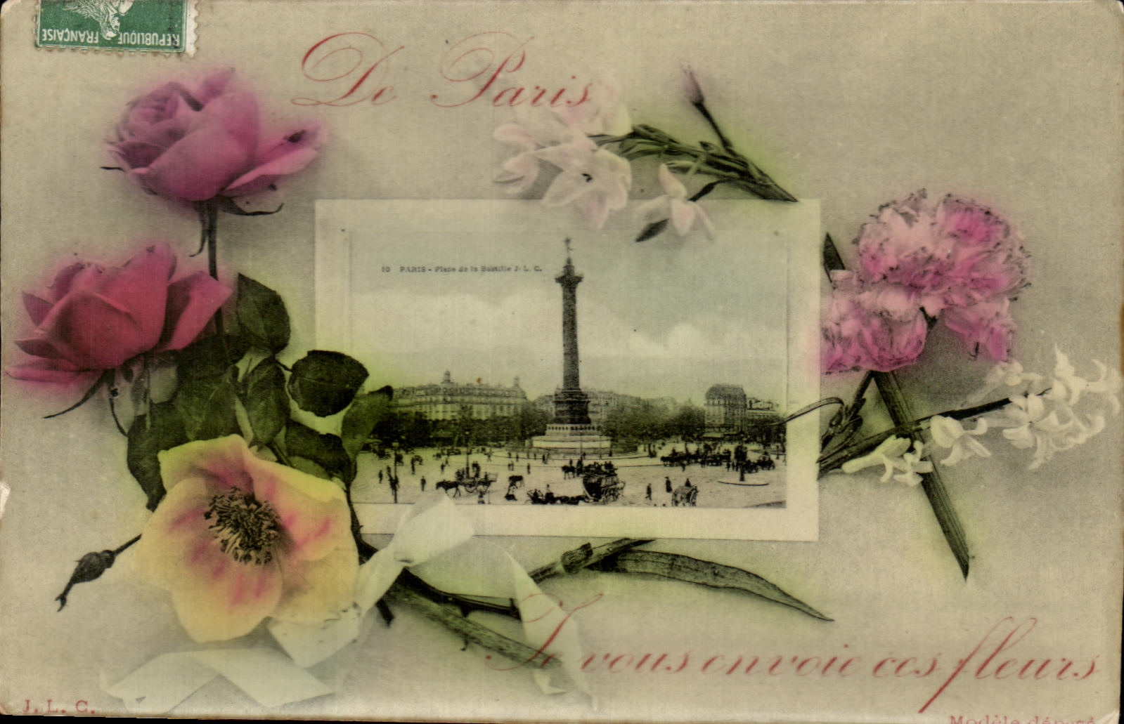 CPA De Paris Je vous envoie ces fleurs Place de la Bastille