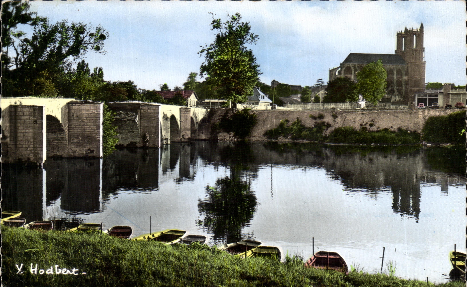 CPA Mantes La Jolie Le Vieux Pont et la Collegiale Notre Dame
